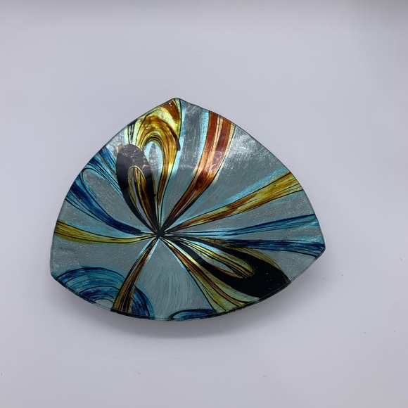 Metallic Quadrifoglio Art Glass Shallow Triangular Trinket Bowl Dish - Picture 3 of 11